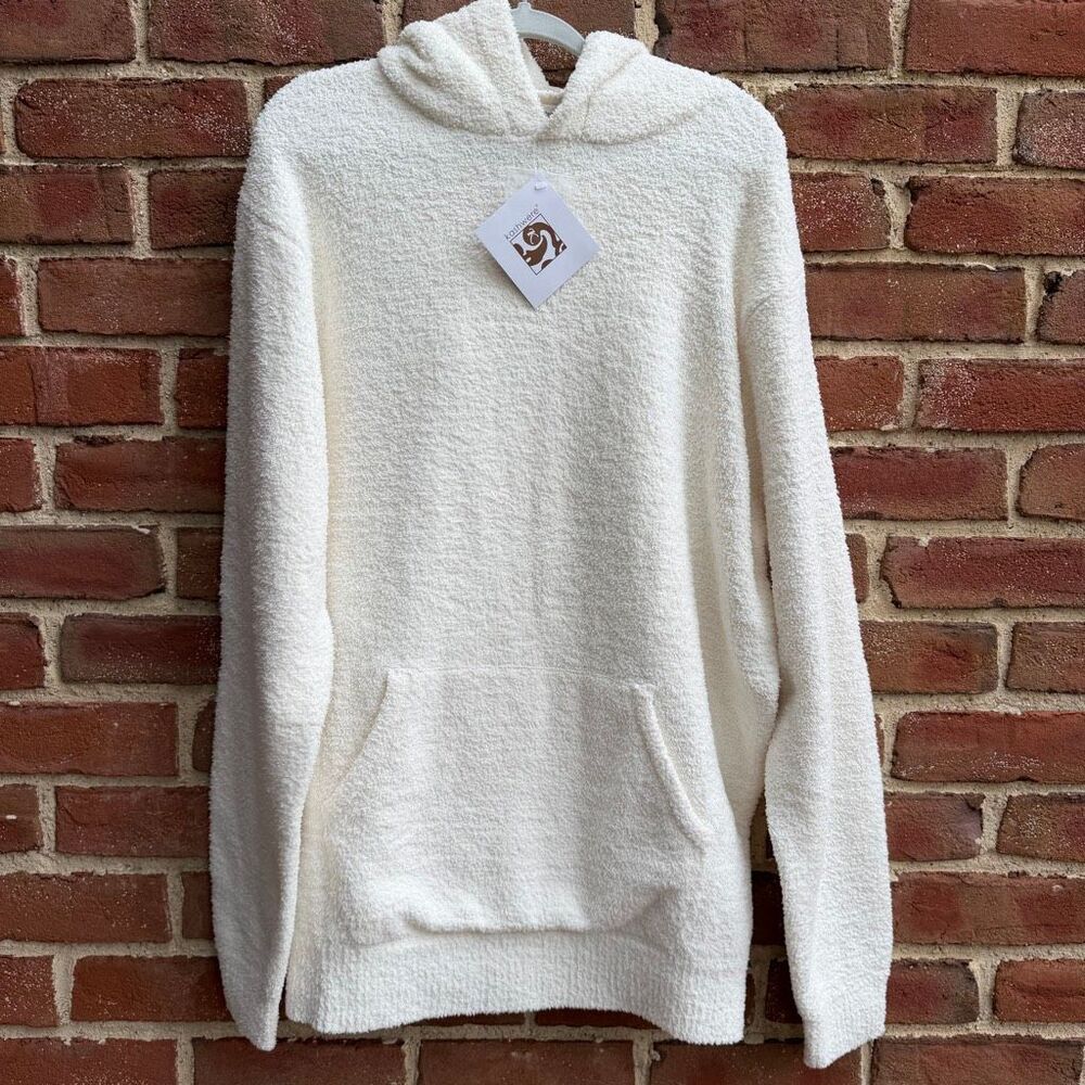Kashwere Cozy Fleece Long Sleeve Pullover Hoodie Cream unisex XL NWT